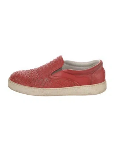 Pre-owned Bottega Veneta Intrecciato Weave Leather Sneakers In Orange
