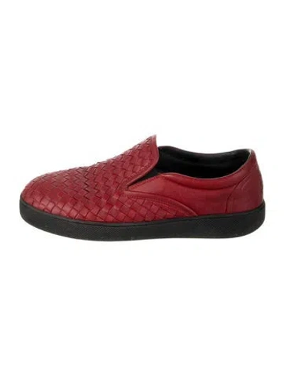 Pre-owned Bottega Veneta Intrecciato Weave Leather Sneakers In Red