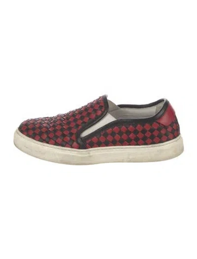 Pre-owned Bottega Veneta Intrecciato Weave Leather Sneakers In Red