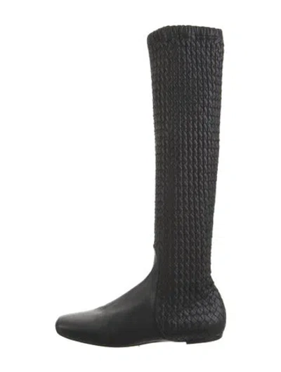 Pre-owned Bottega Veneta Intrecciato Weave Leather Sock Boots In Black