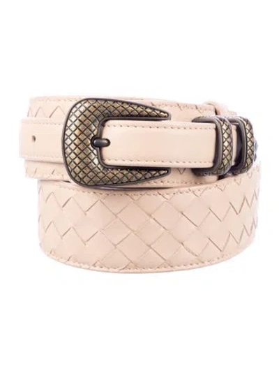 Pre-owned Bottega Veneta Intrecciato Weave Leather Waist Belt In Pink
