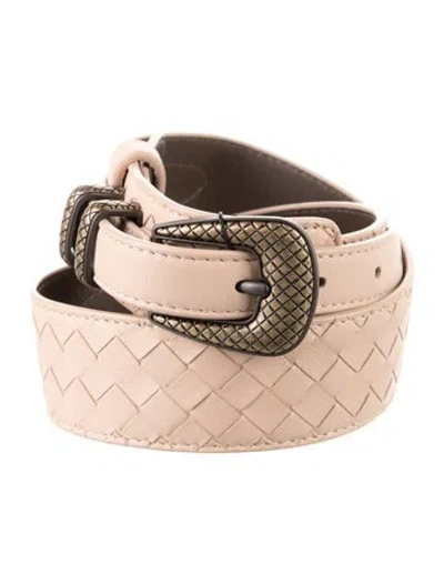 Pre-owned Bottega Veneta Intrecciato Weave Leather Waist Belt In Pink