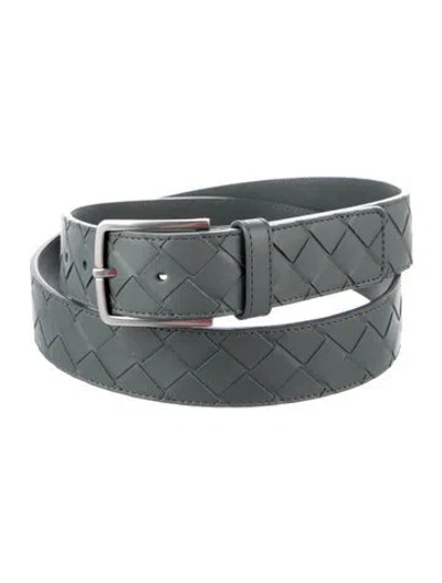 Pre-owned Bottega Veneta Intrecciato Weave Leather Waist Belt W/ Tags In Gray