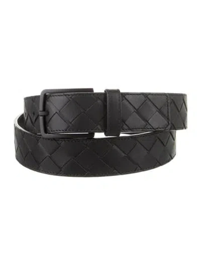 Pre-owned Bottega Veneta Intrecciato Weave Leather Waist Belt W/ Tags W/tags In Black