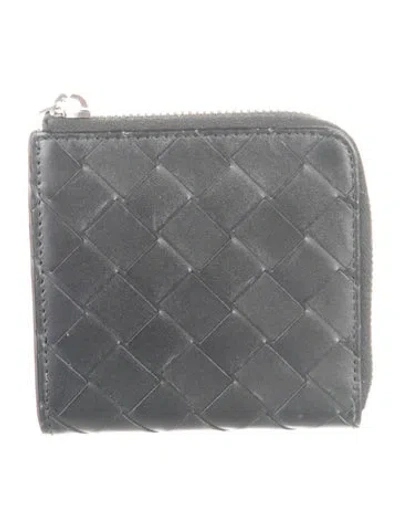 Pre-owned Bottega Veneta Intrecciato Weave Leather Wallet In Black