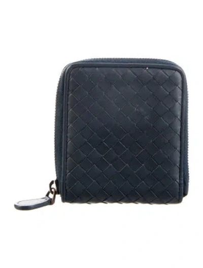 Pre-owned Bottega Veneta Intrecciato Weave Leather Wallet In Blue