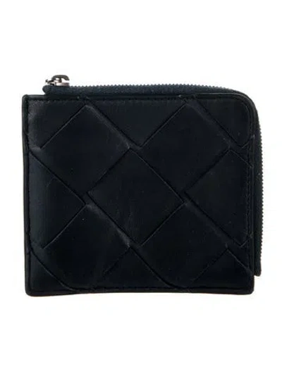 Pre-owned Bottega Veneta Intrecciato Weave Leather Wallet In Blue