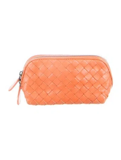 Pre-owned Bottega Veneta Intrecciato Weave Leather Wallet In Orange