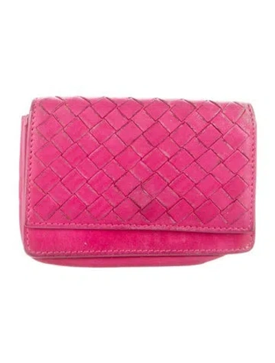Pre-owned Bottega Veneta Intrecciato Weave Leather Wallet In Pink