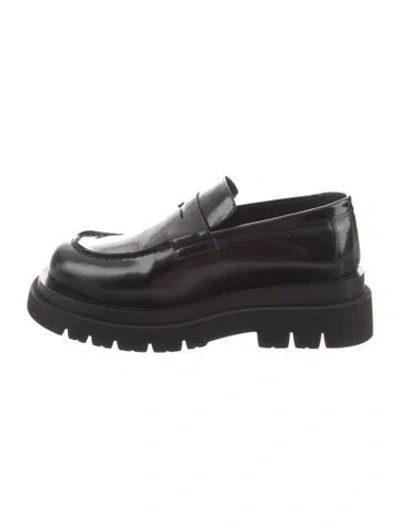 Pre-owned Bottega Veneta Intrecciato Weave Patent Leather Loafers In Black