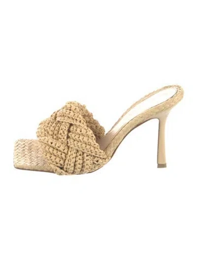Pre-owned Bottega Veneta Intrecciato Weave Raffia Slides In Neutral