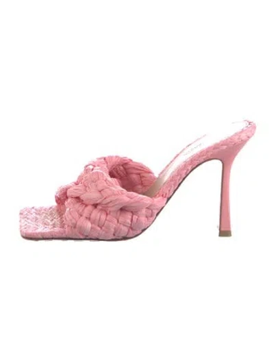 Pre-owned Bottega Veneta Intrecciato Weave Raffia Slides In Pink