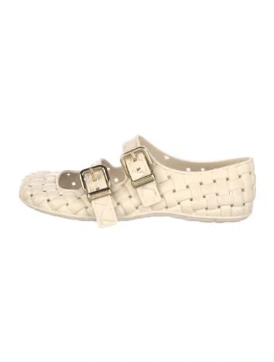 Pre-owned Bottega Veneta Intrecciato Weave Rubber Mary Jane Flats In Neutral