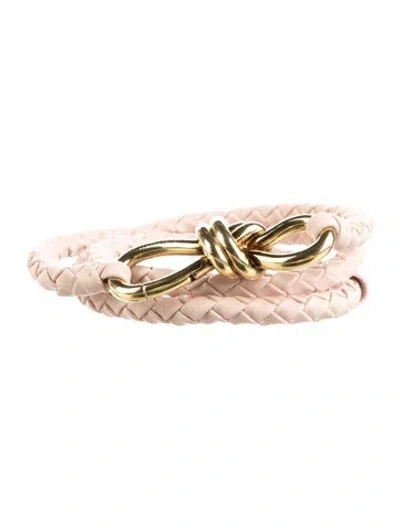 Pre-owned Bottega Veneta Intrecciato Weave Skinny Belt Kit In Pink