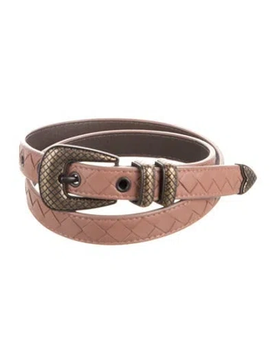 Pre-owned Bottega Veneta Intrecciato Weave Skinny Belt In Neutral
