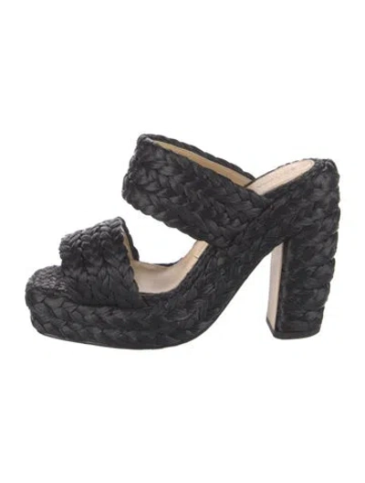 Pre-owned Bottega Veneta Intrecciato Weave Straw Espadrilles In Black