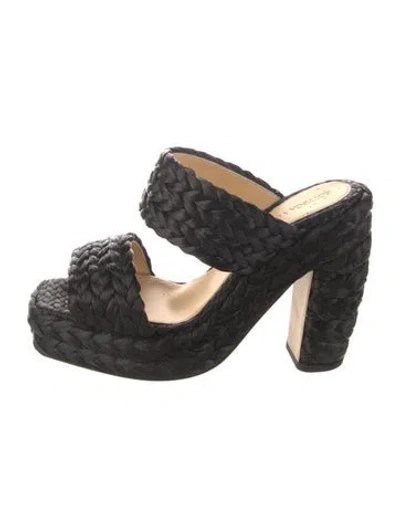 Pre-owned Bottega Veneta Intrecciato Weave Straw Slides In Black