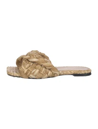 Pre-owned Bottega Veneta Intrecciato Weave Straw Slides In Neutral