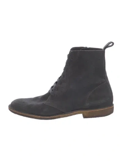 Pre-owned Bottega Veneta Intrecciato Weave Suede Lace-up Boots In Gray