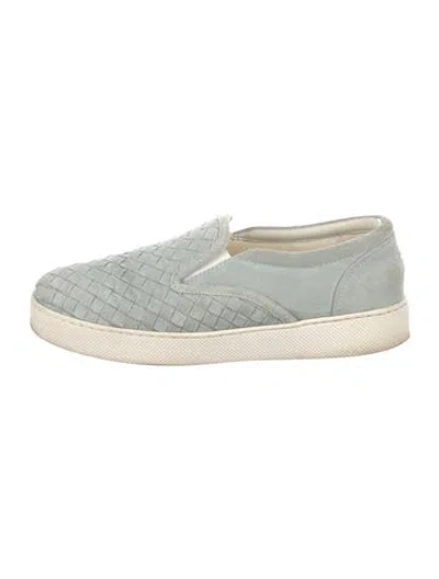 Pre-owned Bottega Veneta Intrecciato Weave Suede Loafers In Blue
