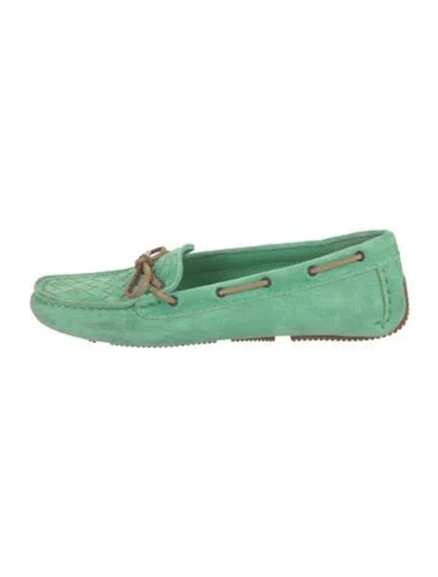 Pre-owned Bottega Veneta Intrecciato Weave Suede Loafers In Green