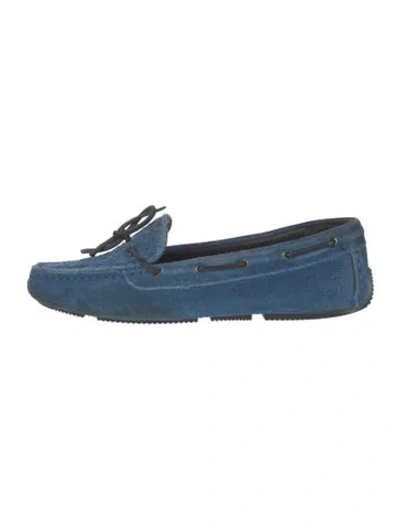 Pre-owned Bottega Veneta Intrecciato Weave Suede Moccasins In Blue
