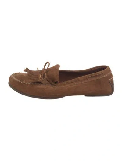 Pre-owned Bottega Veneta Intrecciato Weave Suede Moccasins In Brown