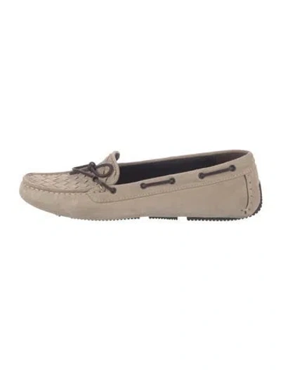 Pre-owned Bottega Veneta Intrecciato Weave Suede Moccasins In Neutral
