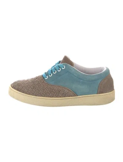 Pre-owned Bottega Veneta Intrecciato Weave Suede Sneakers In Blue