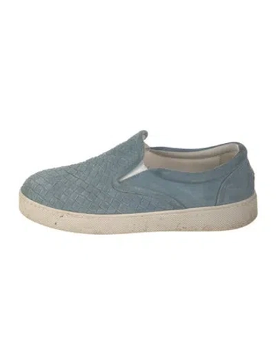 Pre-owned Bottega Veneta Intrecciato Weave Suede Sneakers In Blue