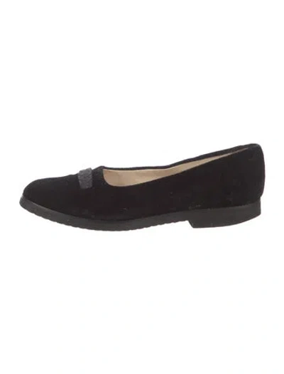 Pre-owned Bottega Veneta Intrecciato Weave Velvet Flats In Black
