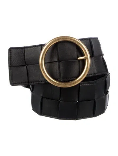 Pre-owned Bottega Veneta Intrecciato Weave Wide Belt In Black