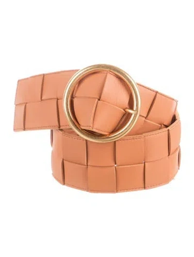 Pre-owned Bottega Veneta Intrecciato Weave Wide Belt In Neutral