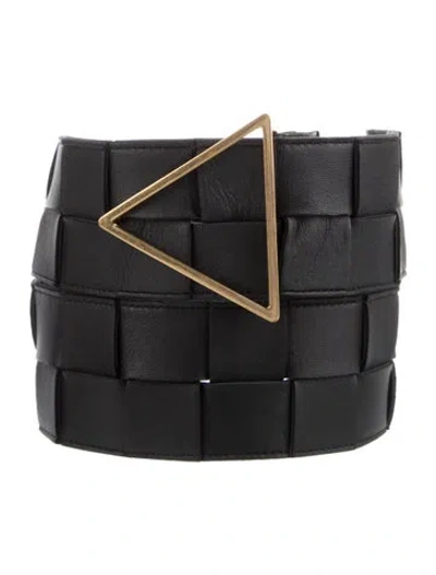 Pre-owned Bottega Veneta Intrecciato Weave Wide Waist Belt In Black