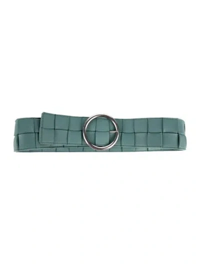 Pre-owned Bottega Veneta Intrecciato Weave Wide Waist Belt In Blue