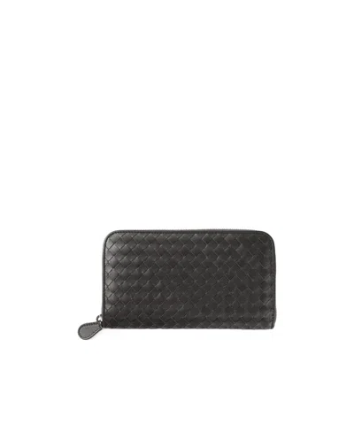 Bottega Veneta Intrecciato Weave Zip-around Wallet In Black