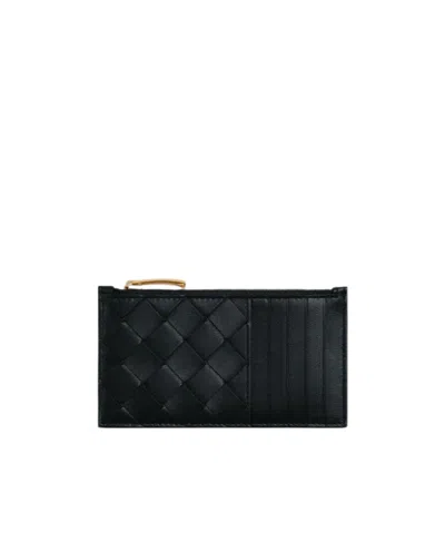 Bottega Veneta Intrecciato Weave Zipped Cardholder In Black
