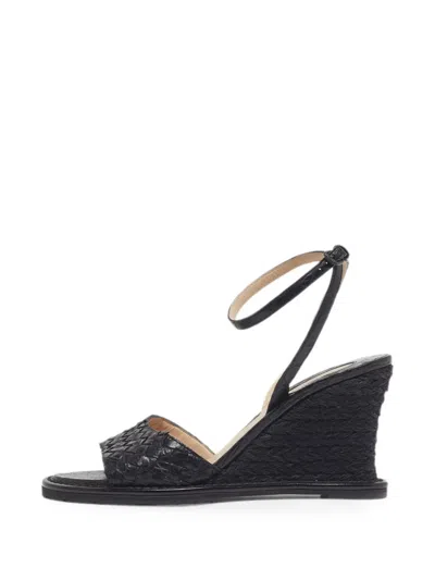 Pre-owned Bottega Veneta Intrecciato Wedge Sandals In Black