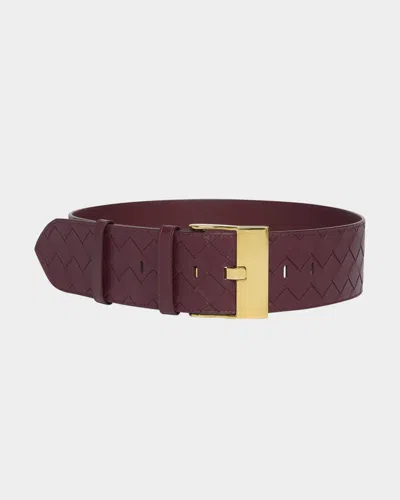 Bottega Veneta Cintura Intrecciato Leather Belt In 1019 Black-m Brass
