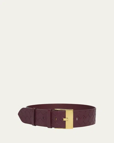 Bottega Veneta Cintura Intrecciato Leather Belt In 1019 Black-m Brass
