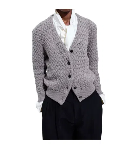 Bottega Veneta Intrecciato Wool Cardigan In Gray