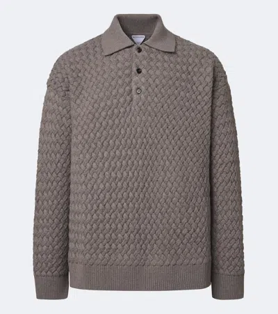 Bottega Veneta Collared Long-sleeved Knit Sweater In Gray