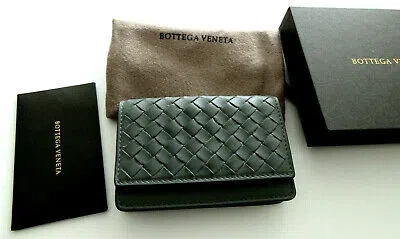 Pre-owned Bottega Veneta Intrecciato Woven Leather Small Card Case Wallet In Gray