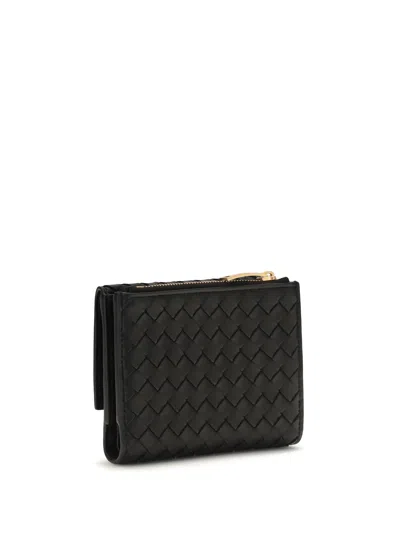 Bottega Veneta Intrecciato Woven Leather Trifold Wallet In Black