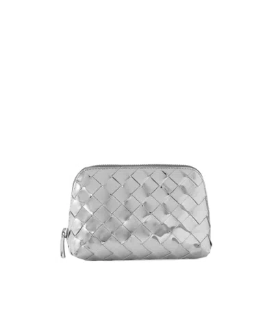 Bottega Veneta Intrecciato Woven Makeup Bag In Gray