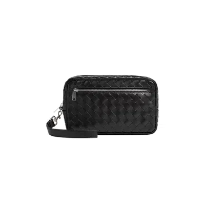 Pre-owned Bottega Veneta Intrecciato Wristlet Pouch 'black/silver' | Men's Size Onesize