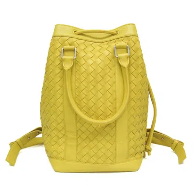 Pre-owned Bottega Veneta Intrecciato Yellow Leather Backpack Bag ()