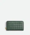 Bottega Veneta Intrecciato Zip-around Leather Wallet In Green