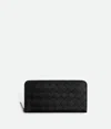 Bottega Veneta Intracciato Piccolo Woven Wrap-around Zipper Wallet In Black