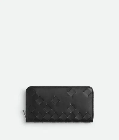 Bottega Veneta Intrecciato Zip Around Wallet In Black
